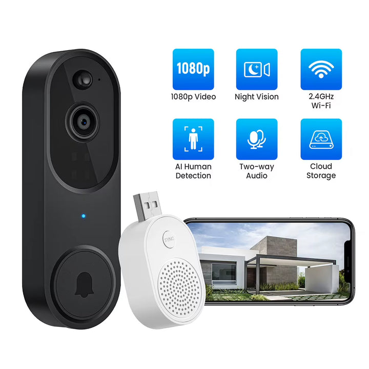 1080P Wireless Video Doorbell Camera Smart Door Bell Two-Way Audio Smart Security Motion Detect Night Vision Intercom Doorbell