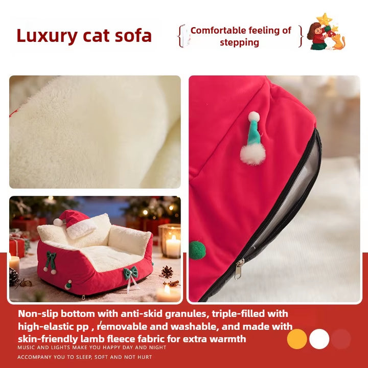 Winter Warm Cat Bed Large Size Removable Washable All Season Pet Sofa Christmas Cat House for Pets